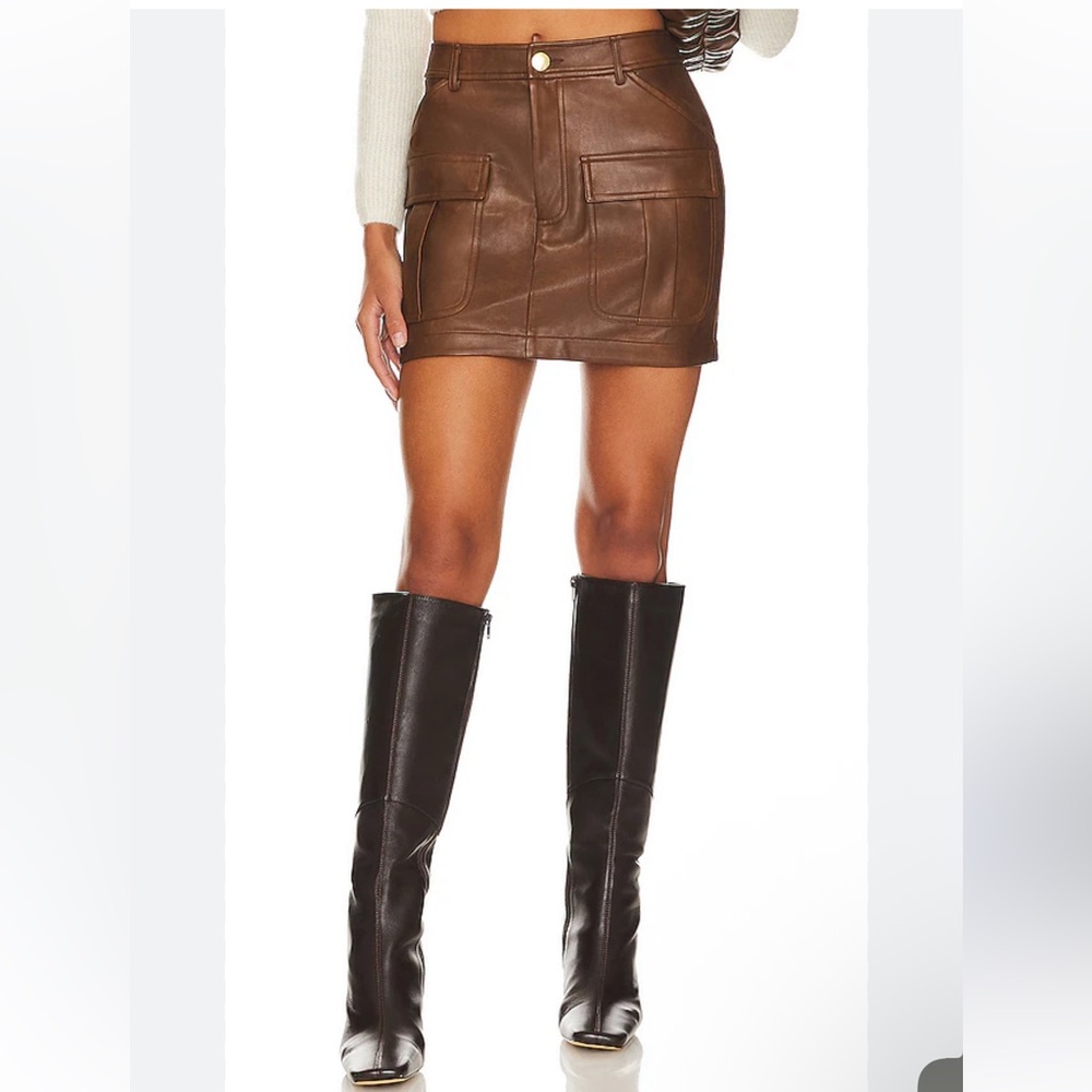 Tularosa Becca Faux Leather Mini Skirt in
Walnut Brown